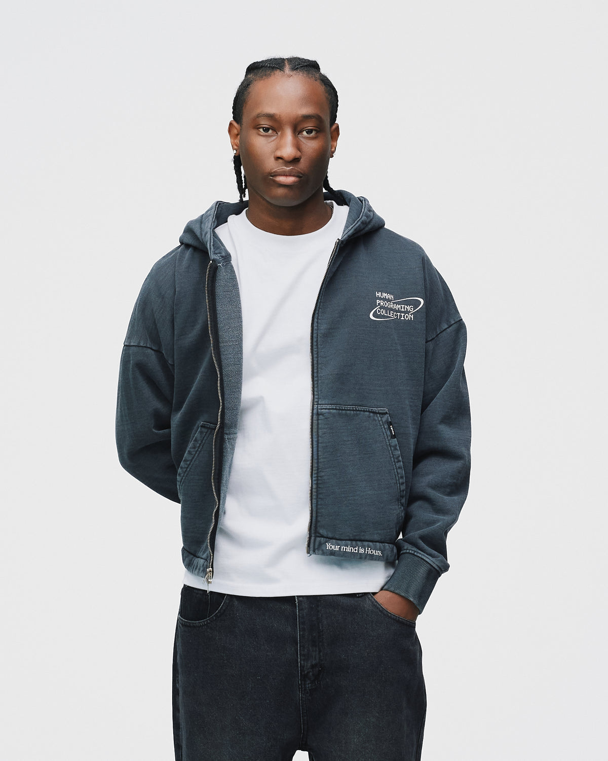 Mind is Hours Cropped Zip Hoodie - Vintage Black