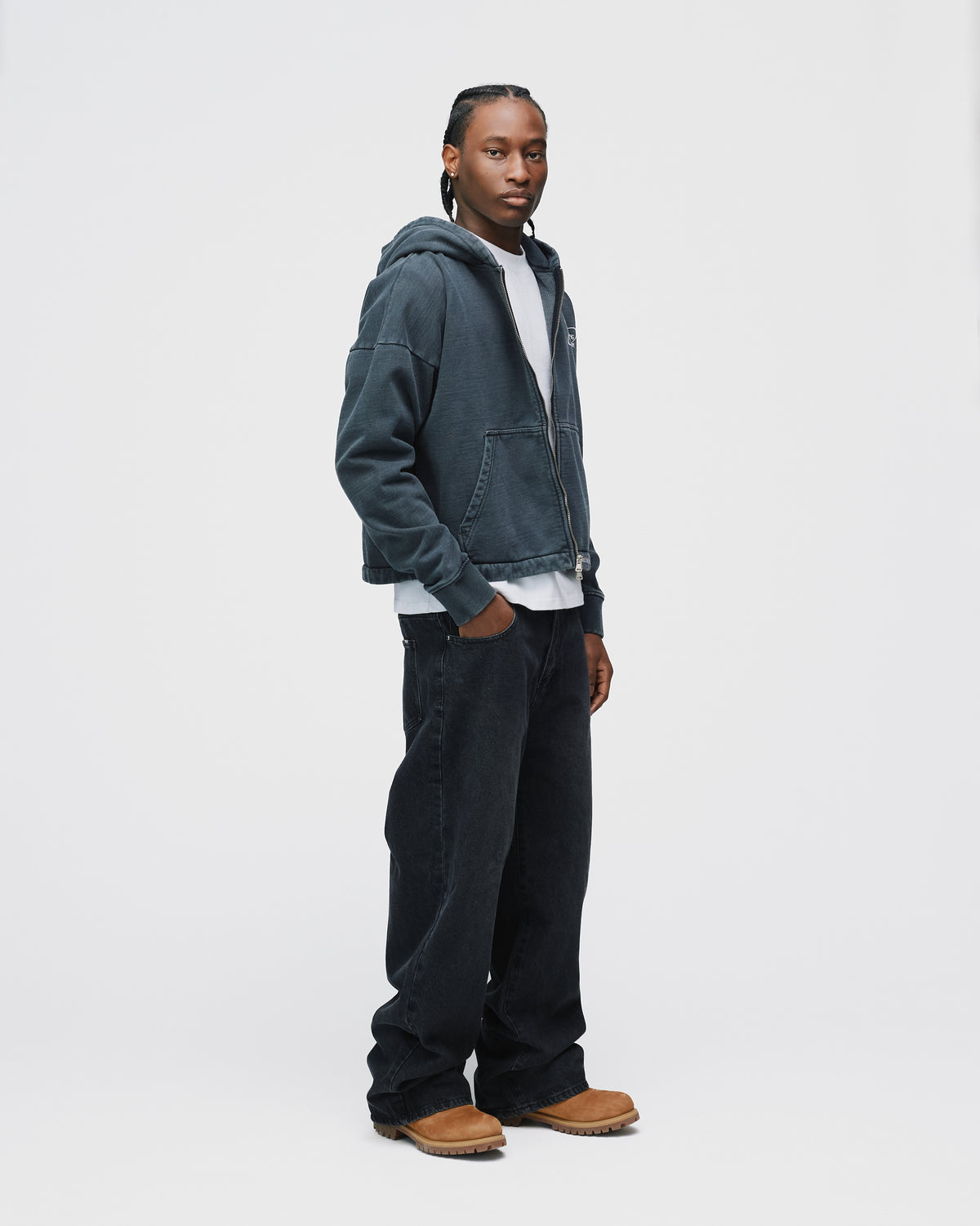 Mind is Hours Cropped Zip Hoodie - Vintage Black