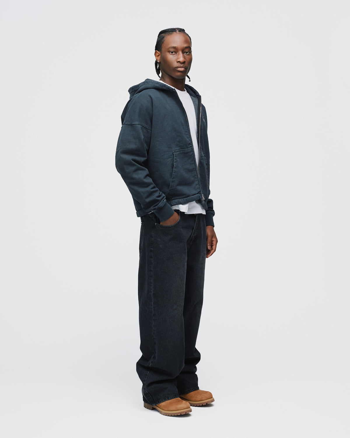 Mind Connection Cropped Zip Hoodie - Vintage Black