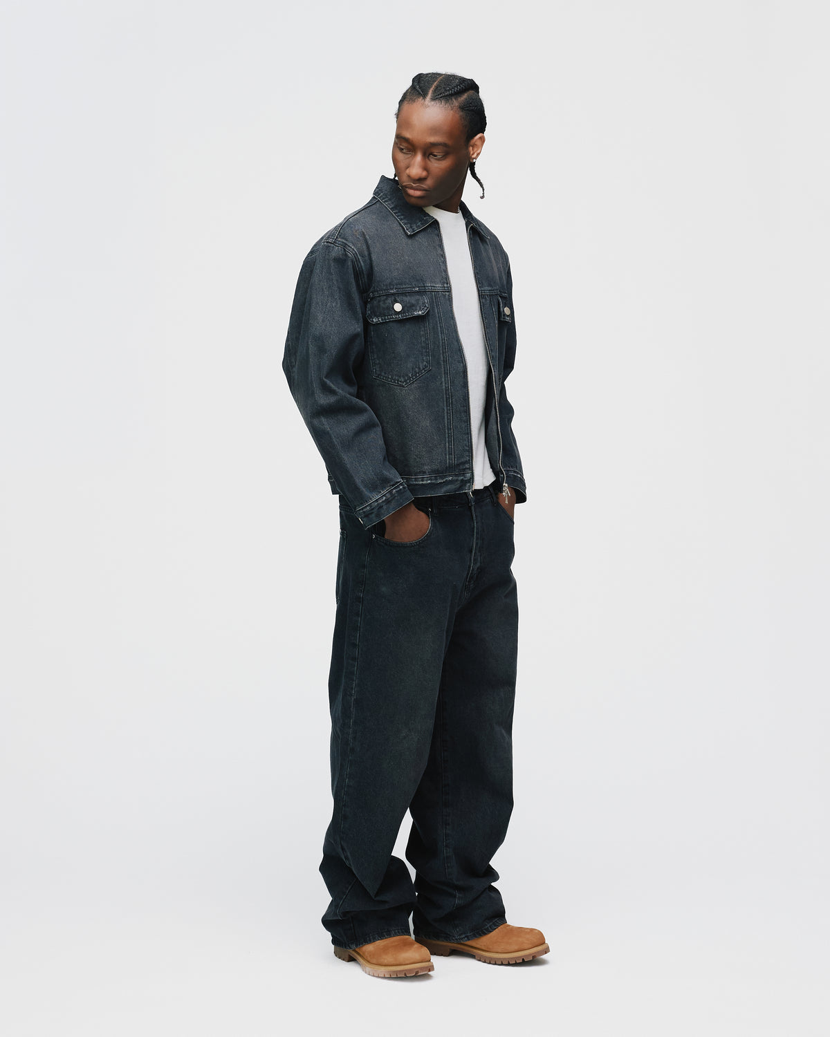 Baggy Denim Pants - Washed Black