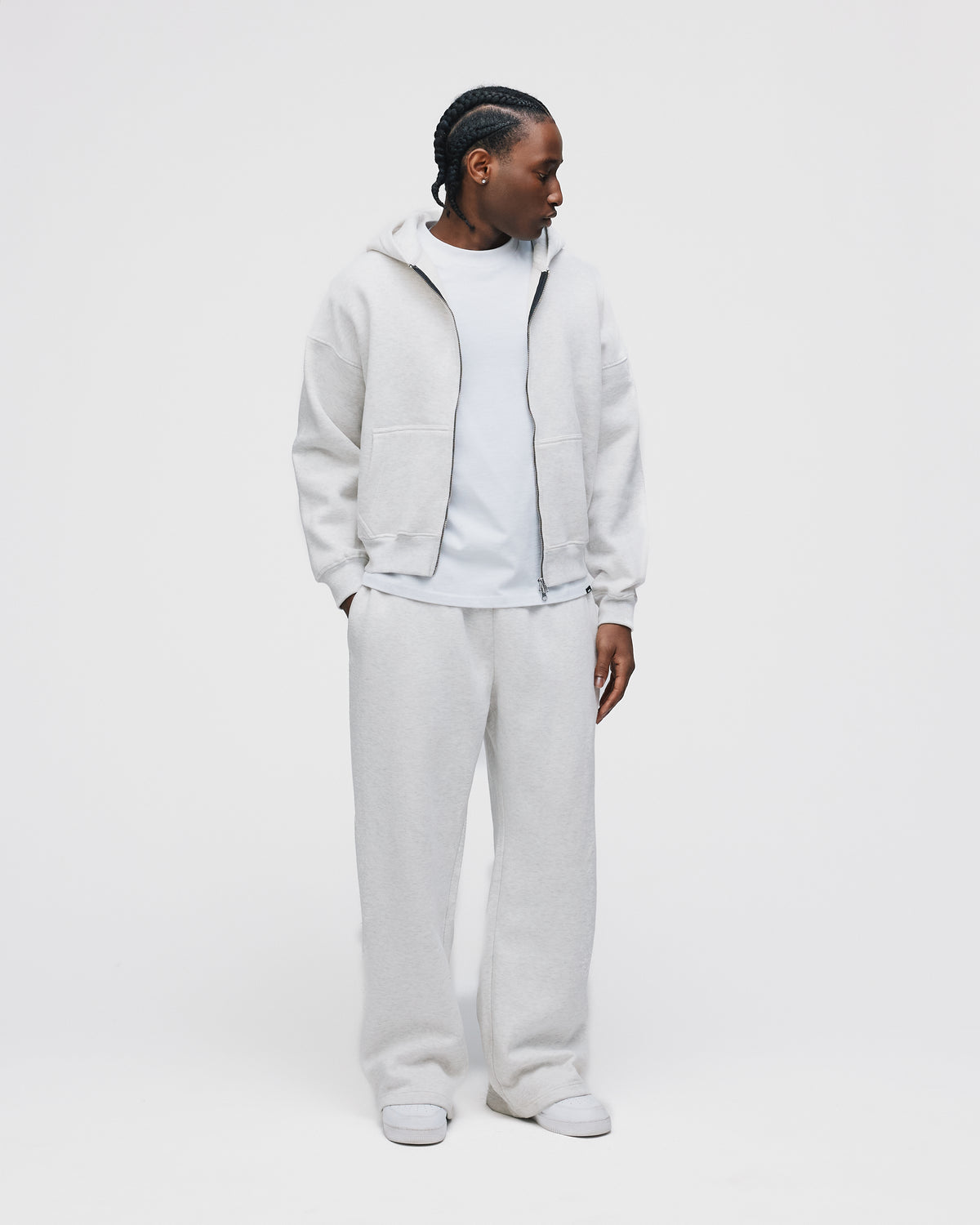 Drop Shoulder Zip Hoodie - Ash