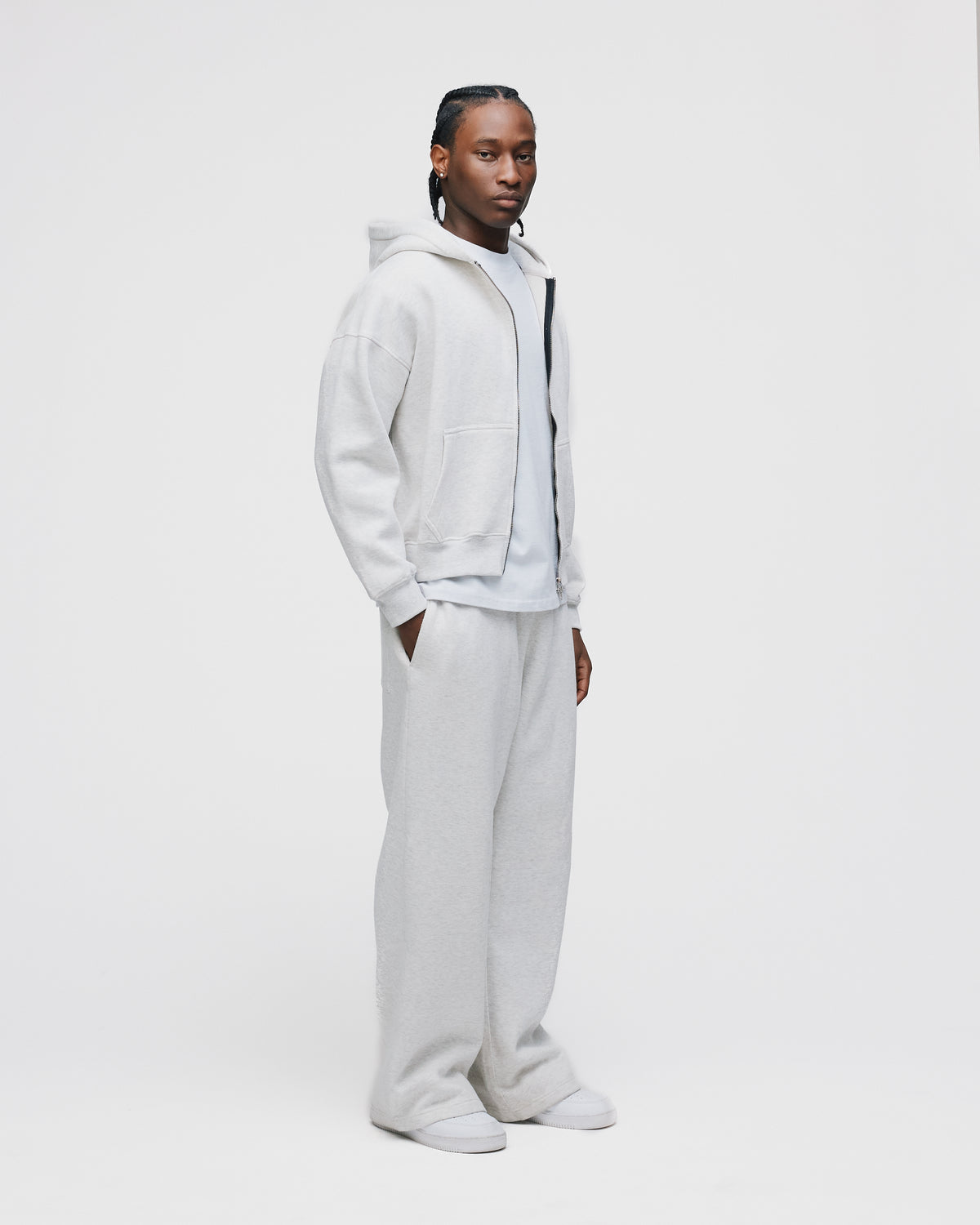 Drop Shoulder Zip Hoodie - Ash