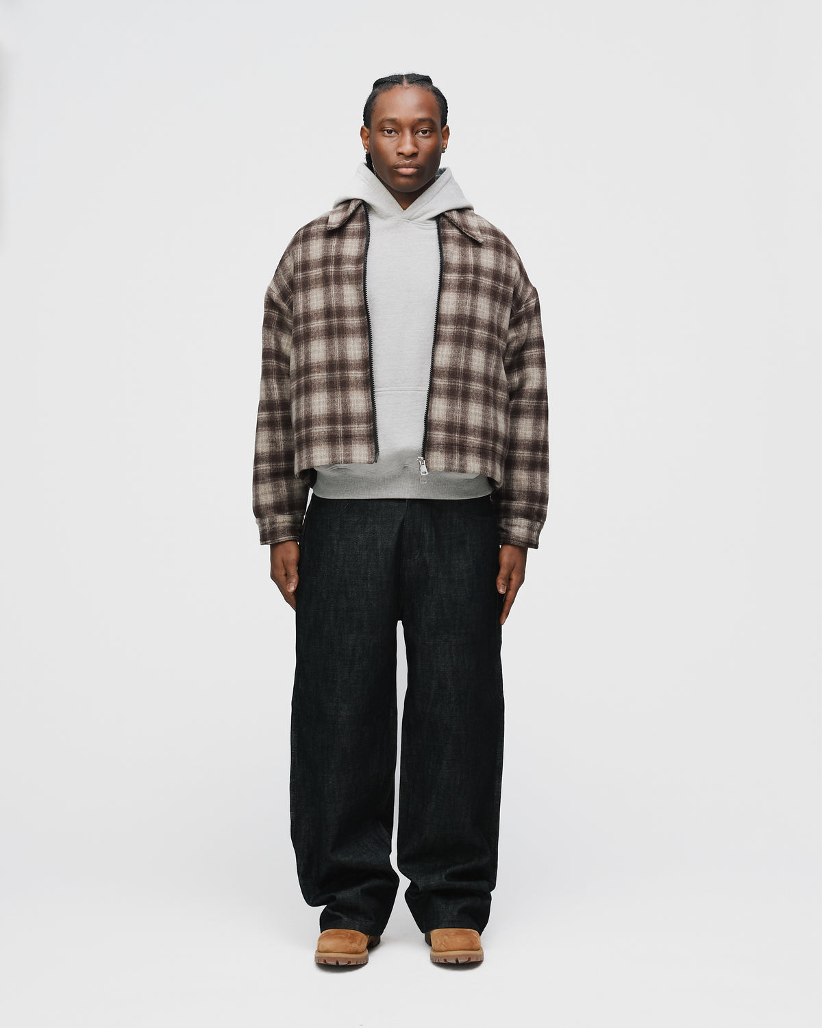 Flannel Zip Overshirt - Brown