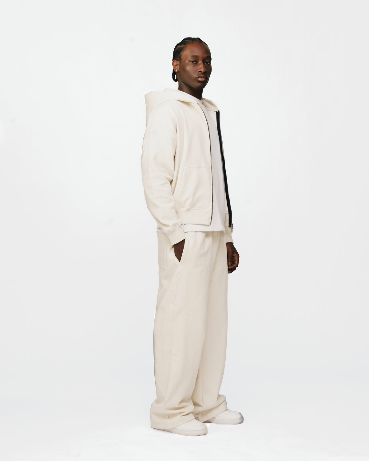 Drop Shoulder Zip Hoodie - Oyster