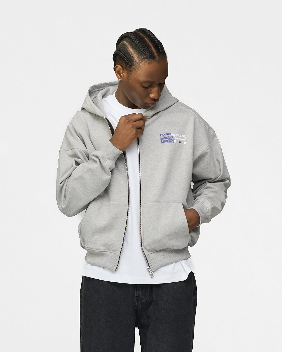 Hours Network Zip Hoodie - Grey
