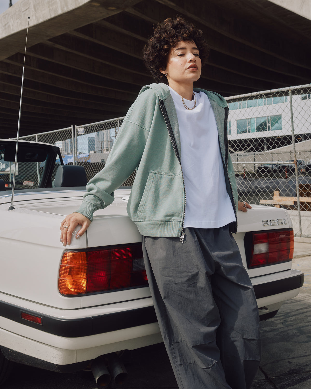 Drop Shoulder Zip Hoodie - Vintage Sage