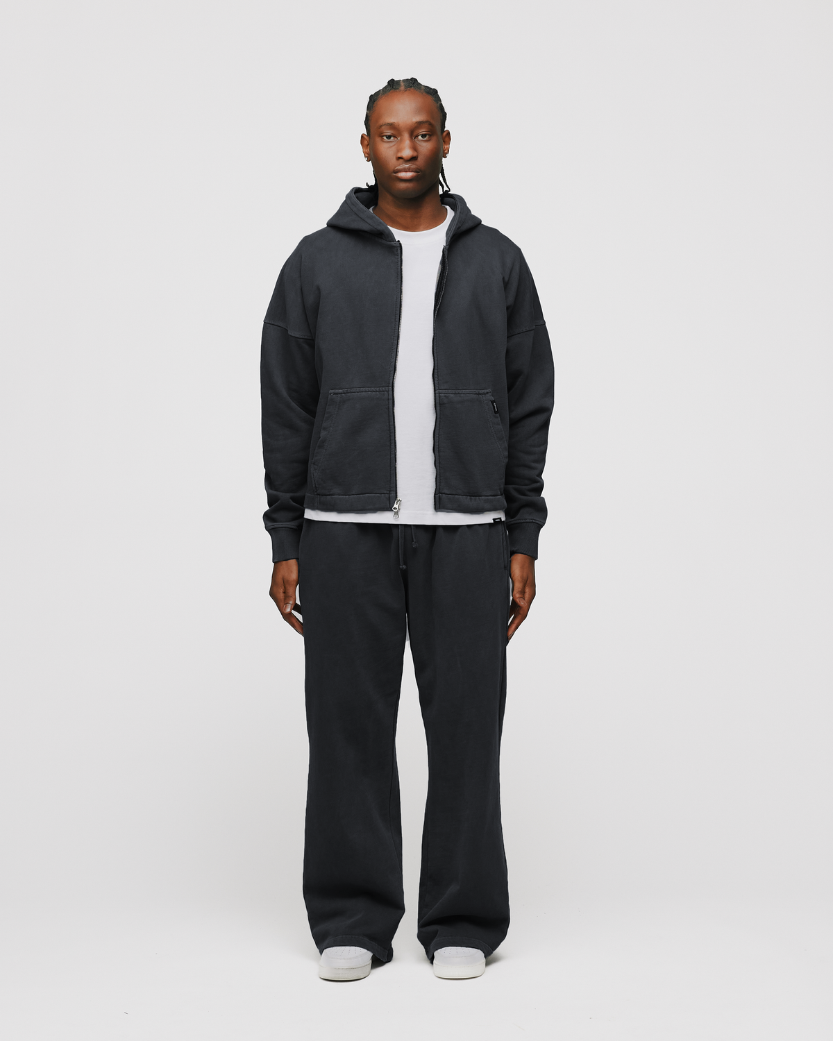 Cropped Zip Hoodie - Vintage Black