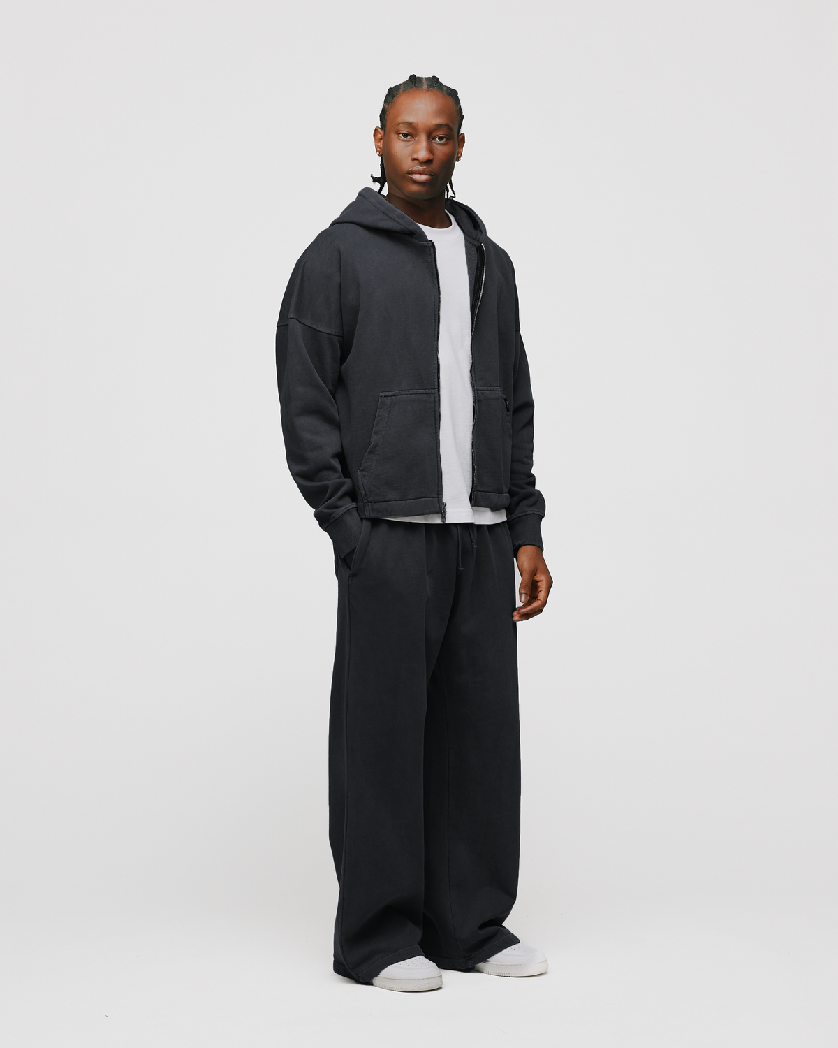 Cropped Zip Hoodie - Vintage Black