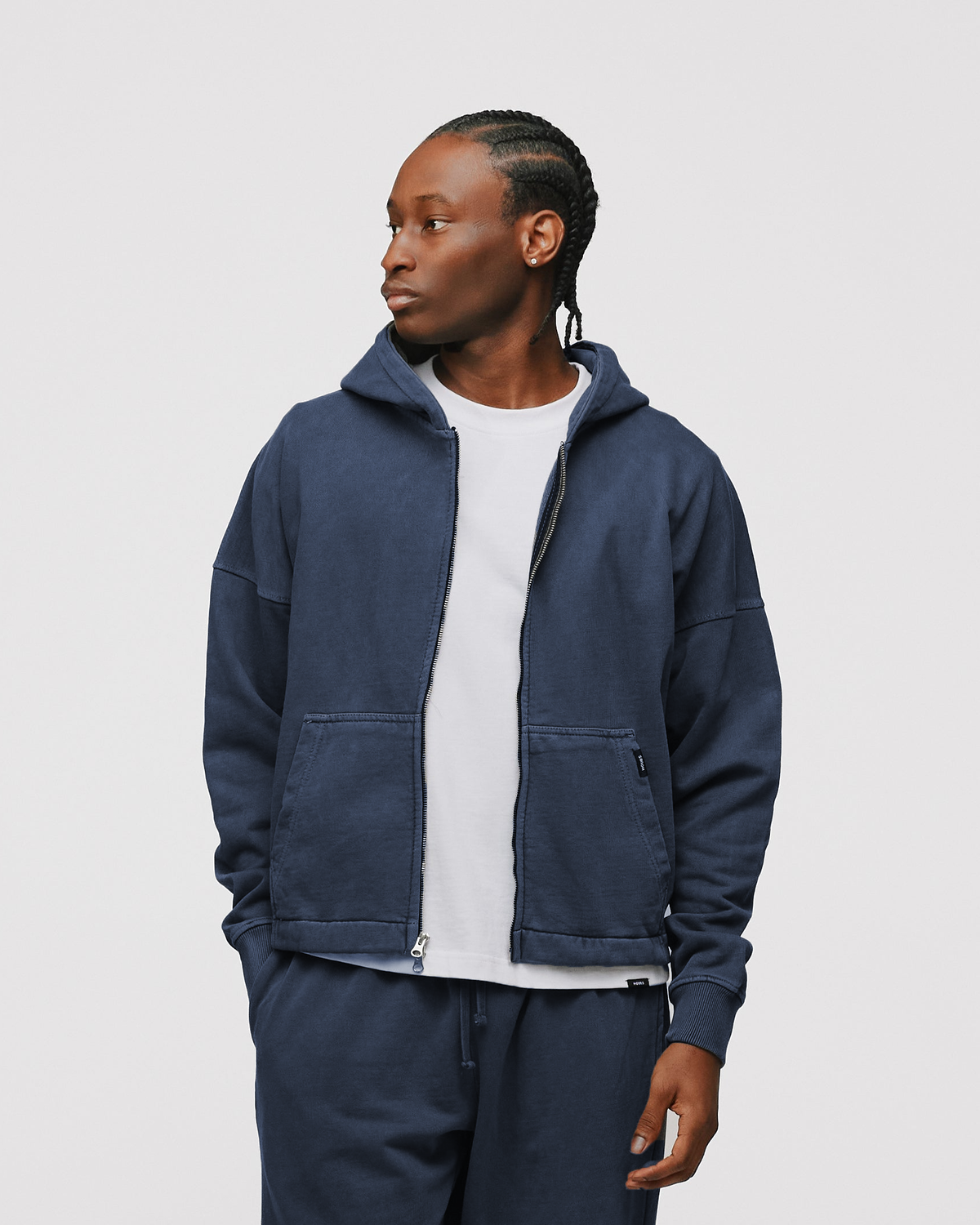 Cropped Zip Hoodie - Vintage Navy