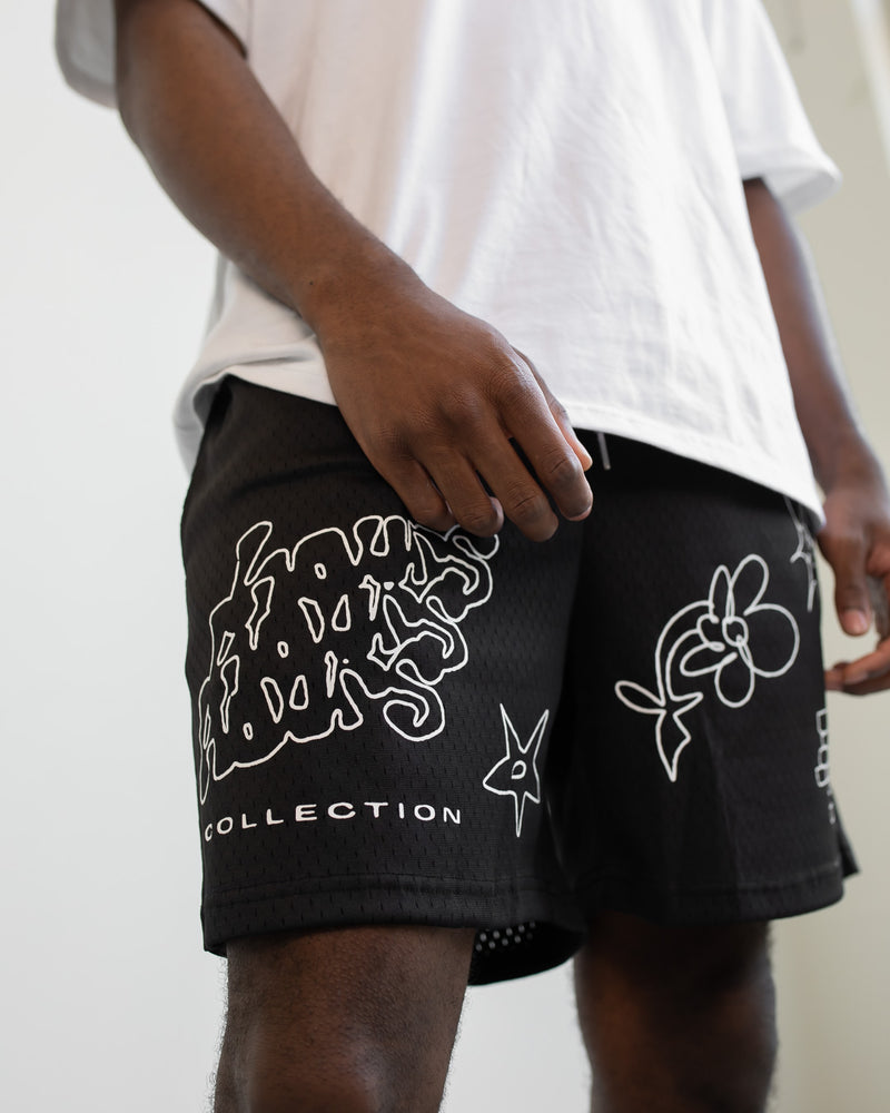 Graphic Mesh Shorts - Black