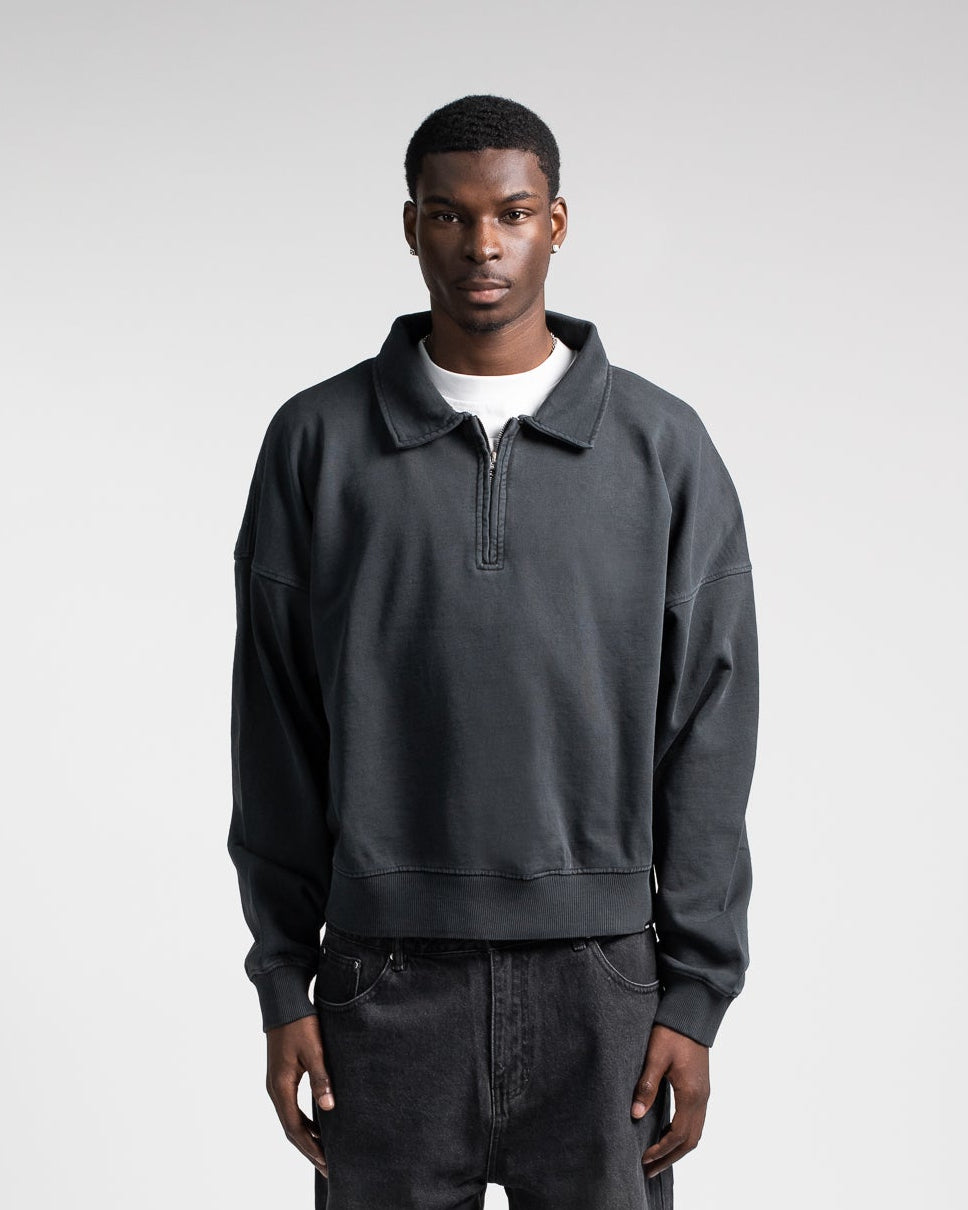 or slow 1st ジージャン　t back Cropped 1/4 Zip - Vintage Black