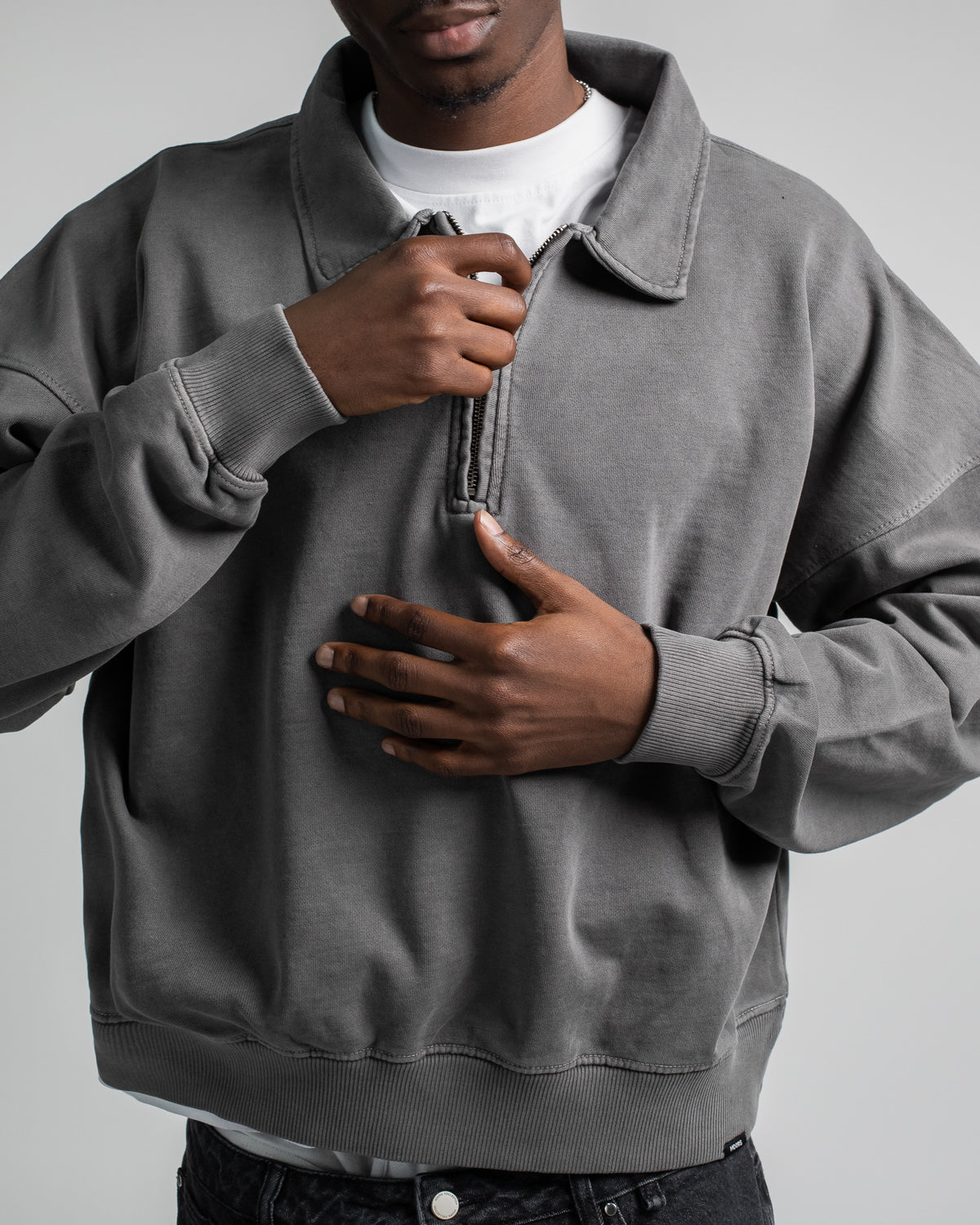 Cropped 1/4 Zip - Vintage Grey