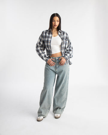 Cropped Flannel - Blue