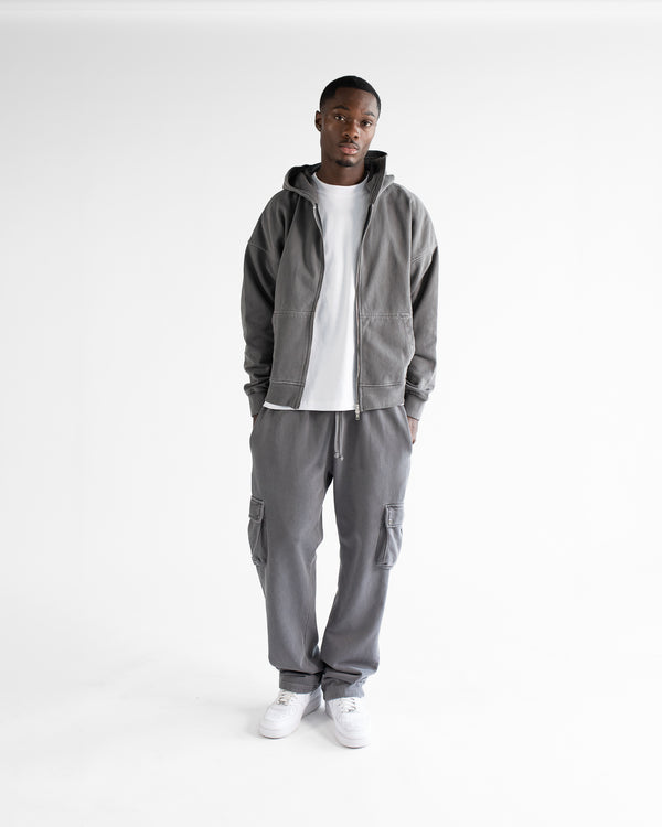 Drop Shoulder Zip Hoodie - Vintage Grey