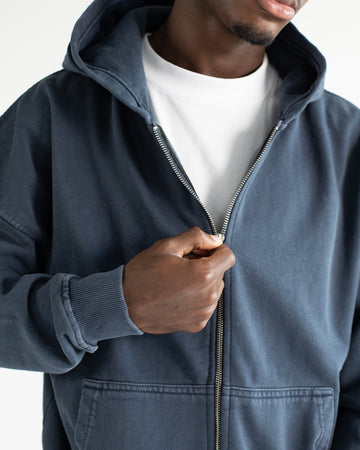 Drop Shoulder Zip Hoodie - Vintage Navy