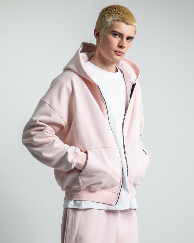 Drop Shoulder Zip Hoodie - Blush