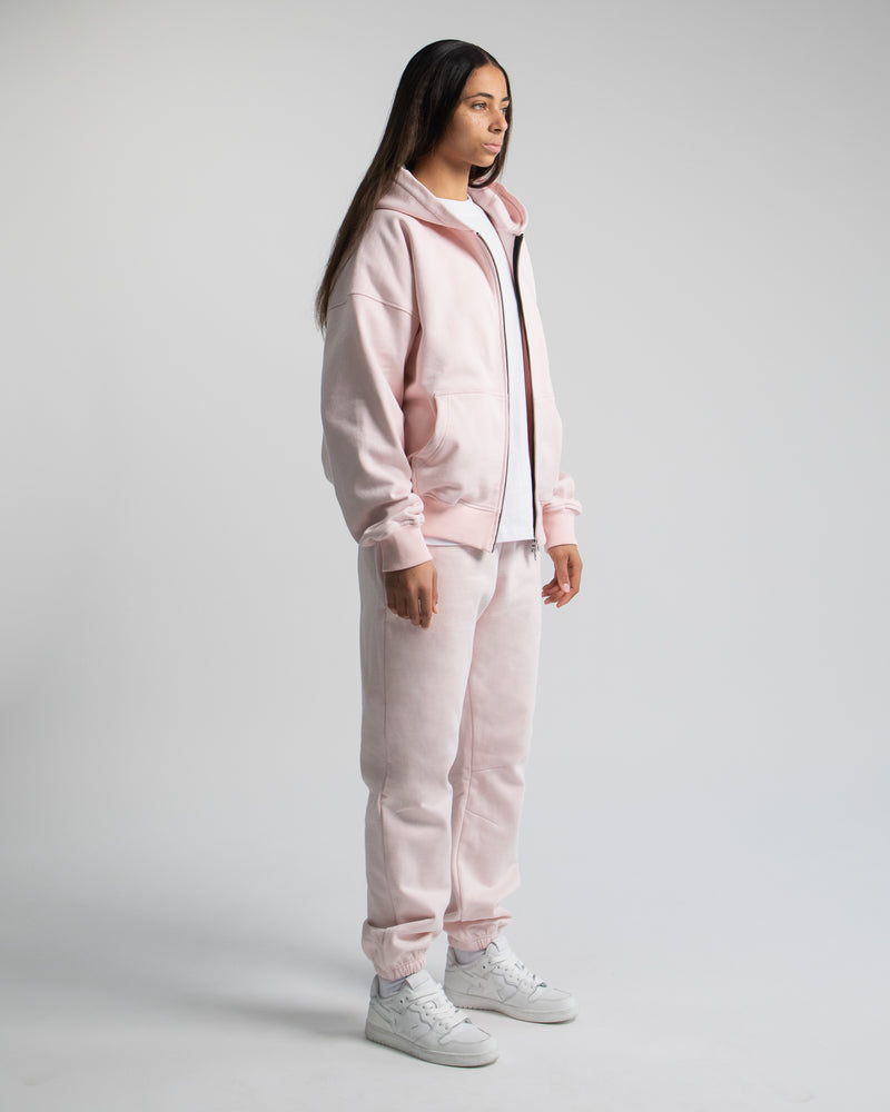 Drop Shoulder Zip Hoodie - Blush