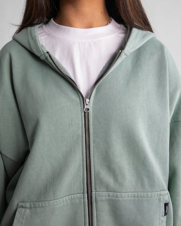 Drop Shoulder Zip Hoodie - Vintage Sage