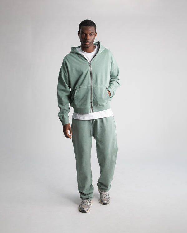 Drop Shoulder Zip Hoodie - Vintage Sage