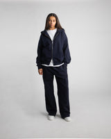 Drop Shoulder Zip Hoodie - Navy