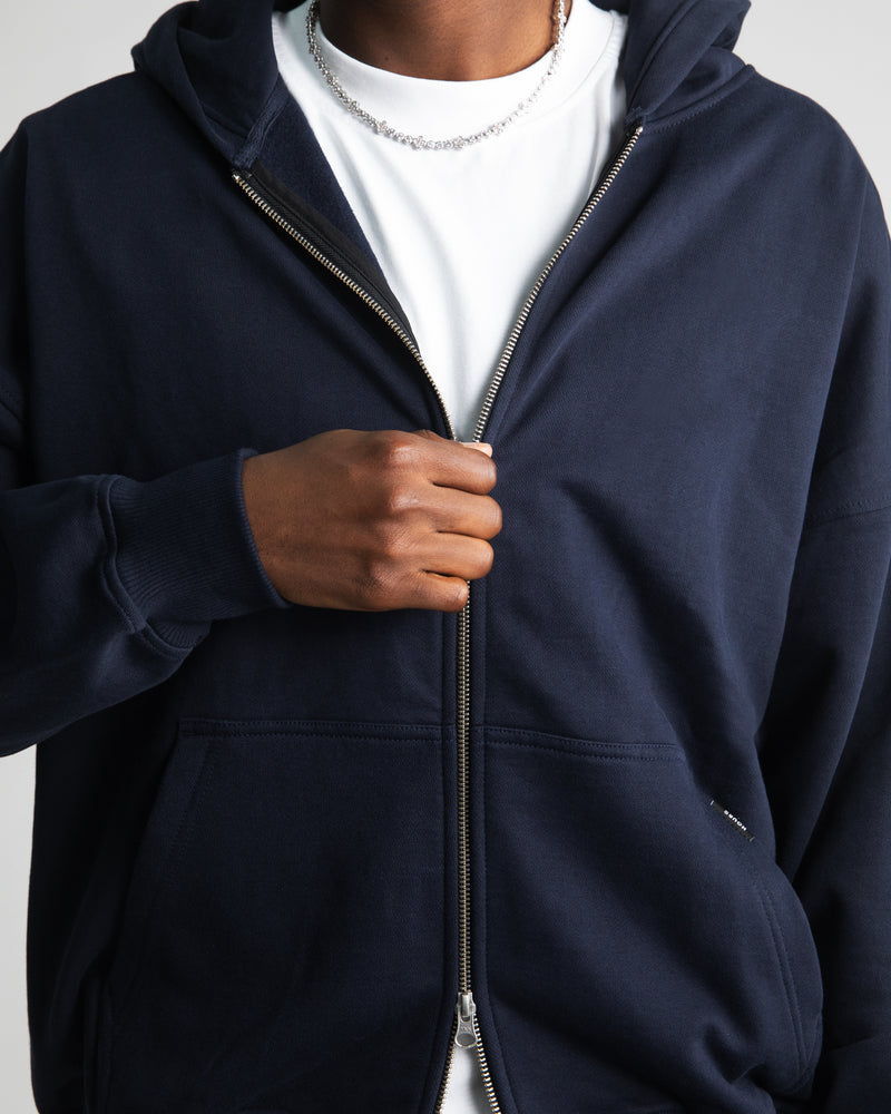 Drop Shoulder Zip Hoodie - Navy