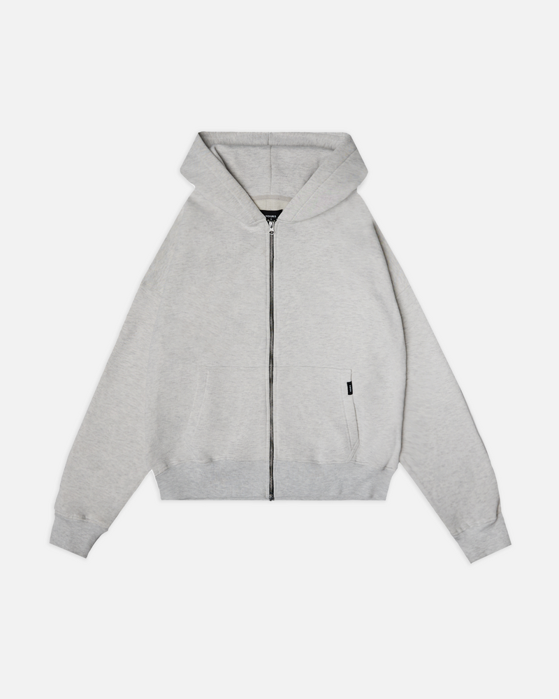 Drop Shoulder Zip Hoodie - Ash