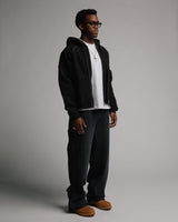 Double Layer Zip Hoodie - Black