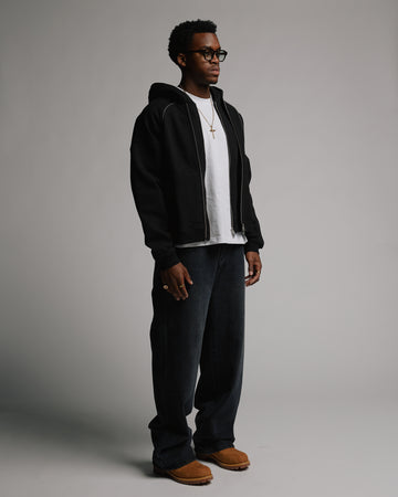 Double Layer Zip Hoodie - Black