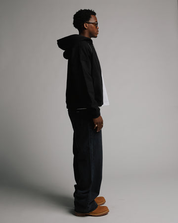 Double Layer Zip Hoodie - Black