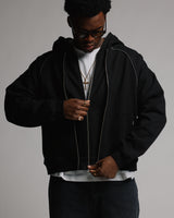 Double Layer Zip Hoodie - Black