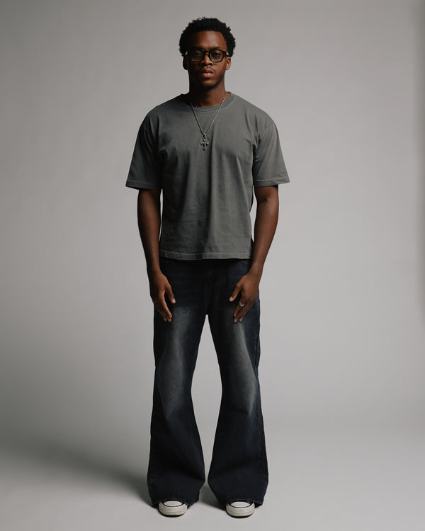 Flare Denim Pants - Washed Black