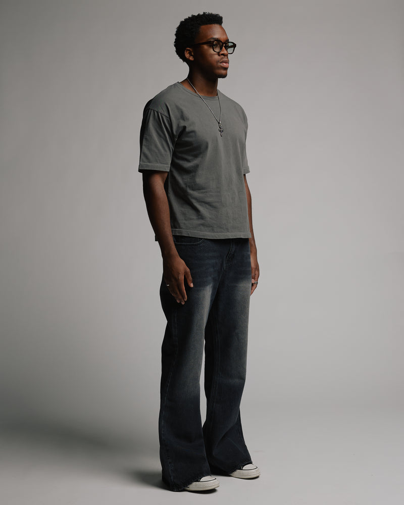 Flare Denim Pants - Washed Black