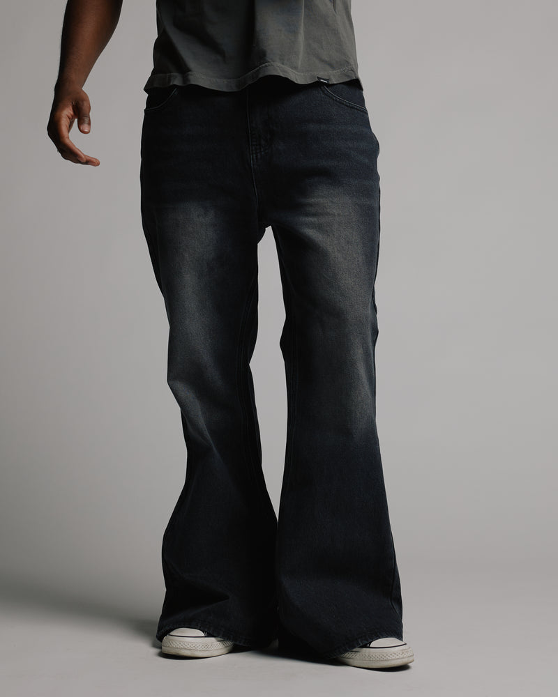 Flare Denim Pants - Washed Black