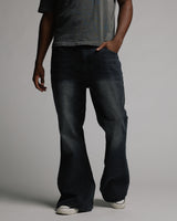 Flare Denim Pants - Washed Black