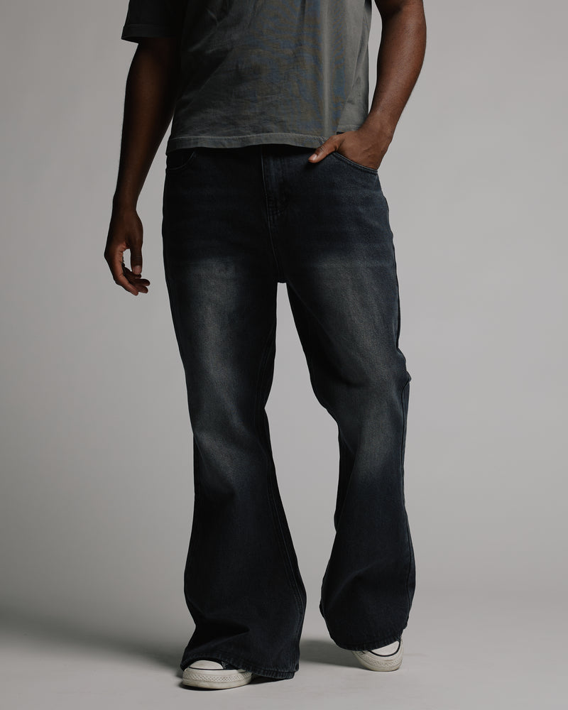 Flare Denim Pants - Washed Black