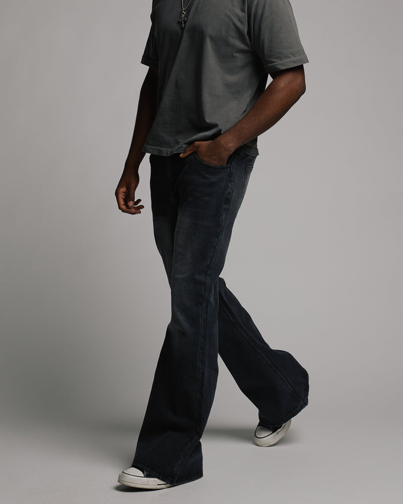 Flare Denim Pants - Washed Black