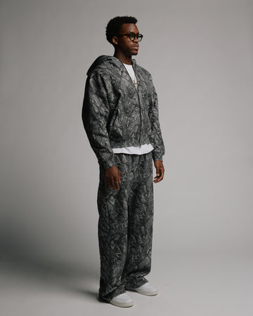 Drop Shoulder Zip Hoodie - Black Camo