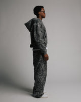 Drop Shoulder Zip Hoodie - Black Camo