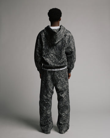 Drop Shoulder Zip Hoodie - Black Camo