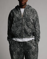 Drop Shoulder Zip Hoodie - Black Camo