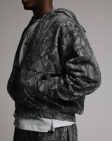 Drop Shoulder Zip Hoodie - Black Camo