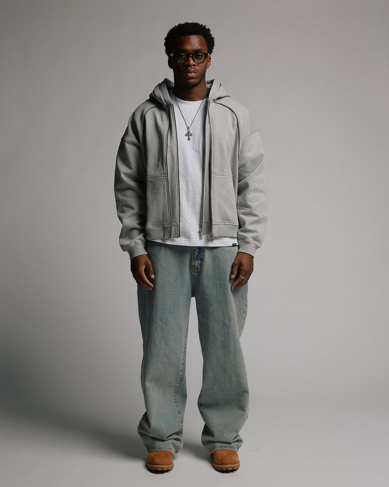 Double Layer Zip Hoodie - Grey