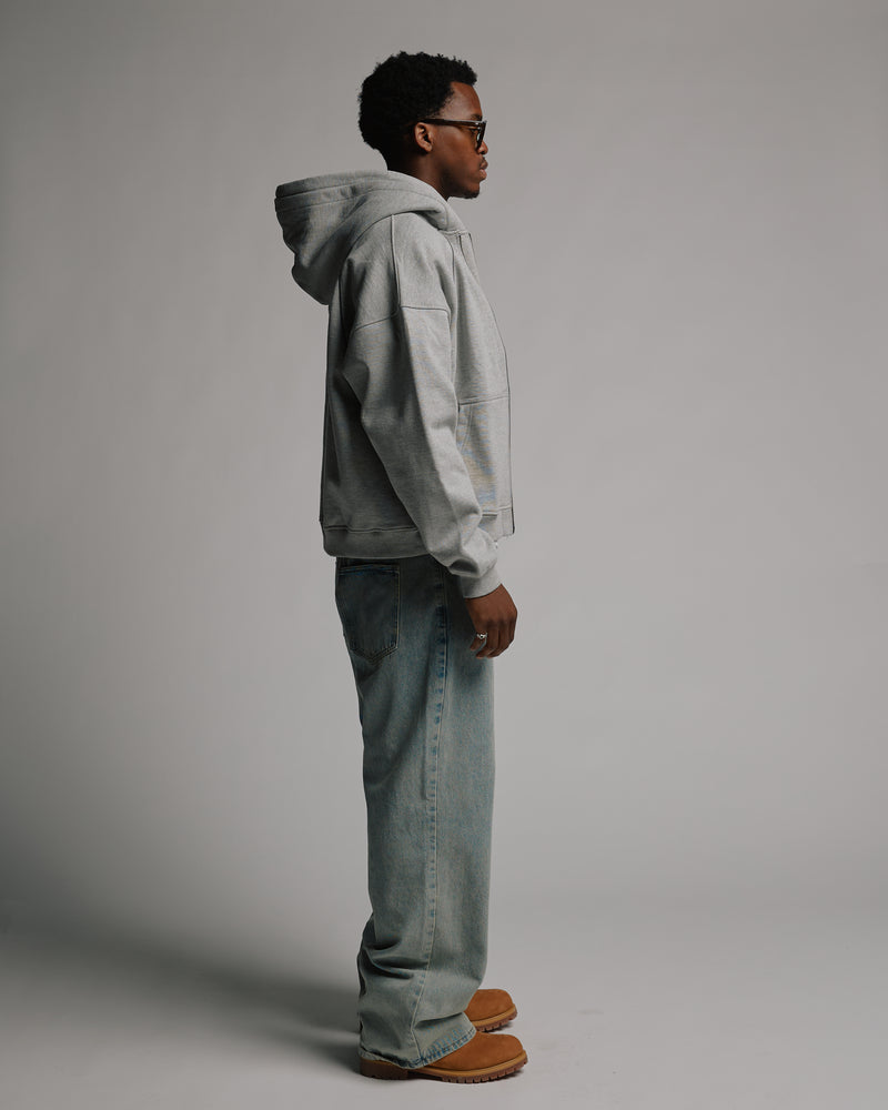 Double Layer Zip Hoodie - Grey