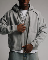 Double Layer Zip Hoodie - Grey