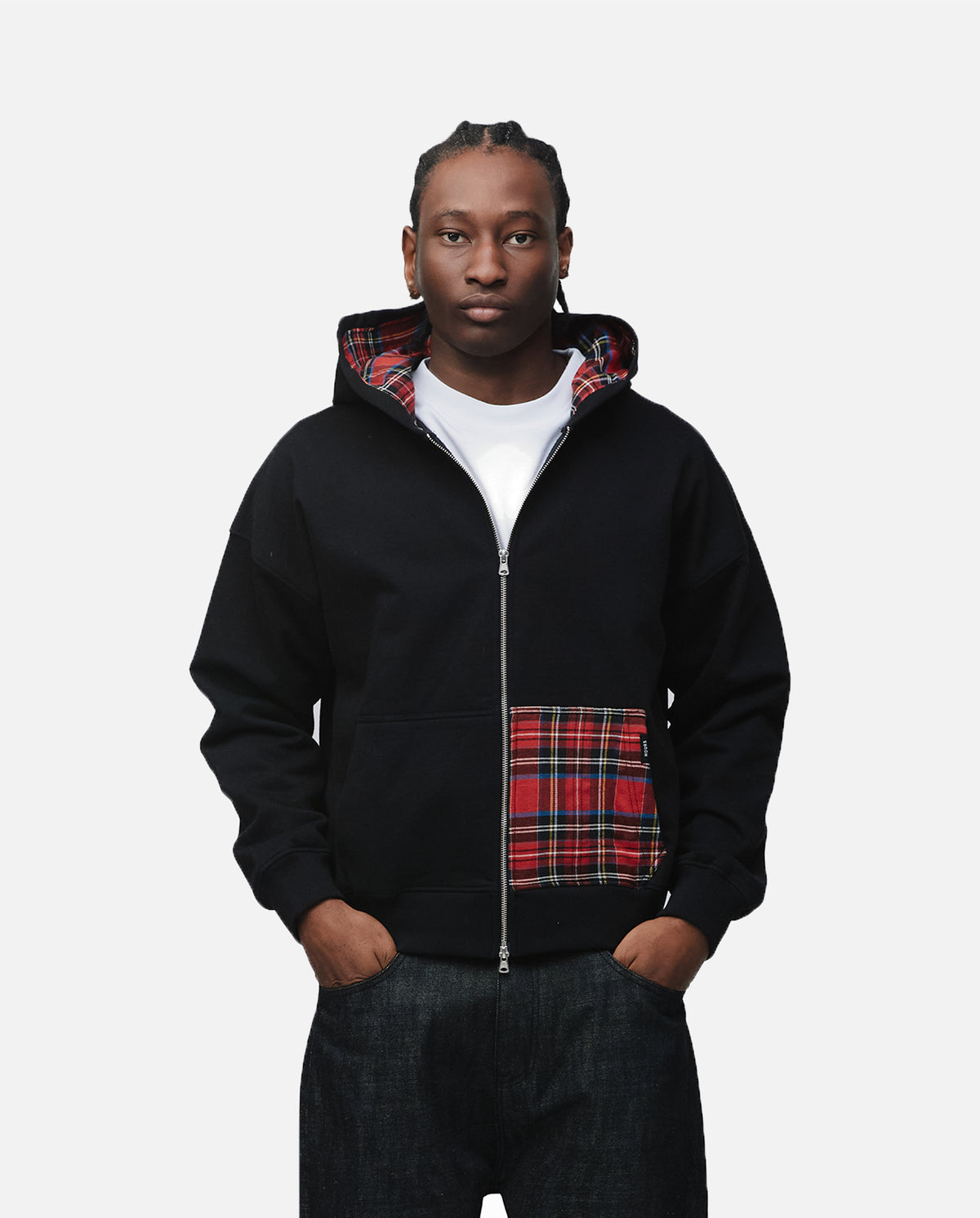 Flannel Zip Hoodie - Black