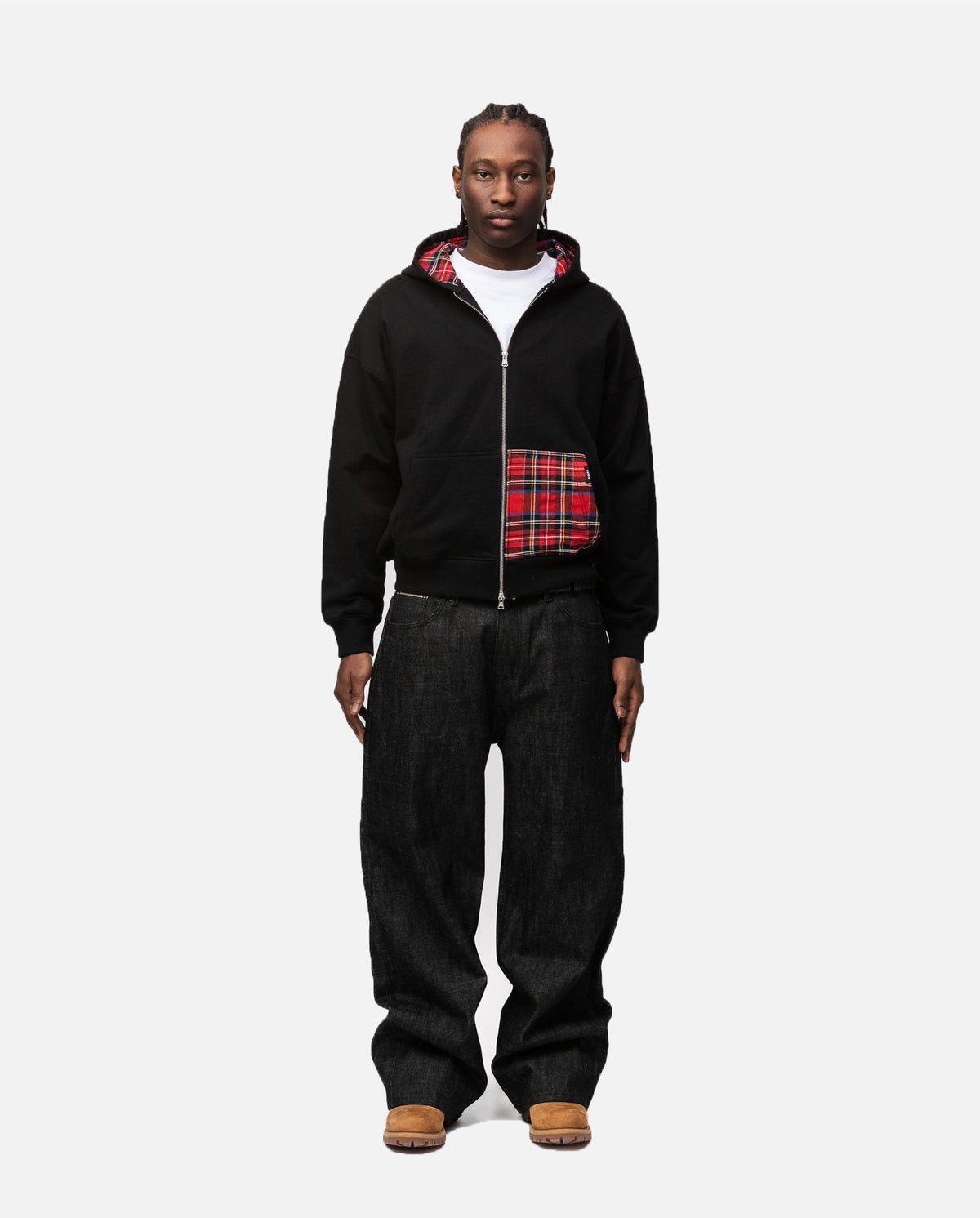 Flannel Zip Hoodie - Black