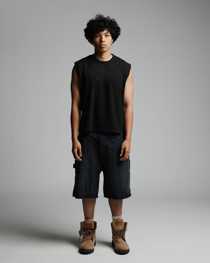 Cropped Tank Top - Black