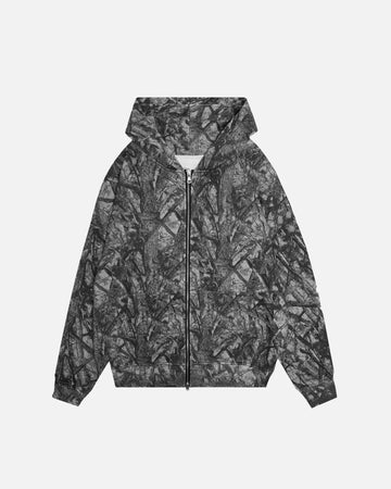 Drop Shoulder Zip Hoodie - Black Camo
