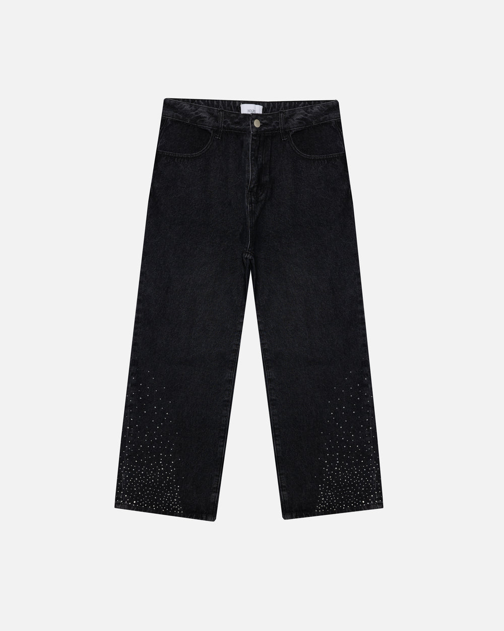 Rhinestone Baggy Denim - Washed Black