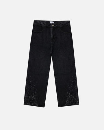 Rhinestone Baggy Denim - Washed Black